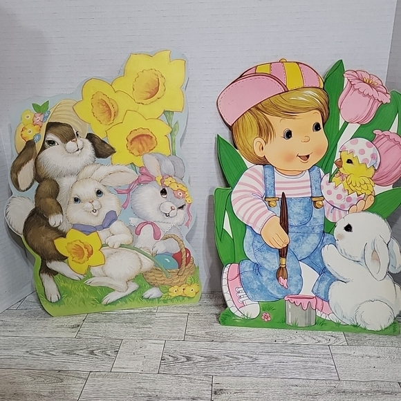 2 Vintage EUREKA Fuzzy Flocked EASTER Die Cut Decorations Paper Bunny - Picture 5 of 6